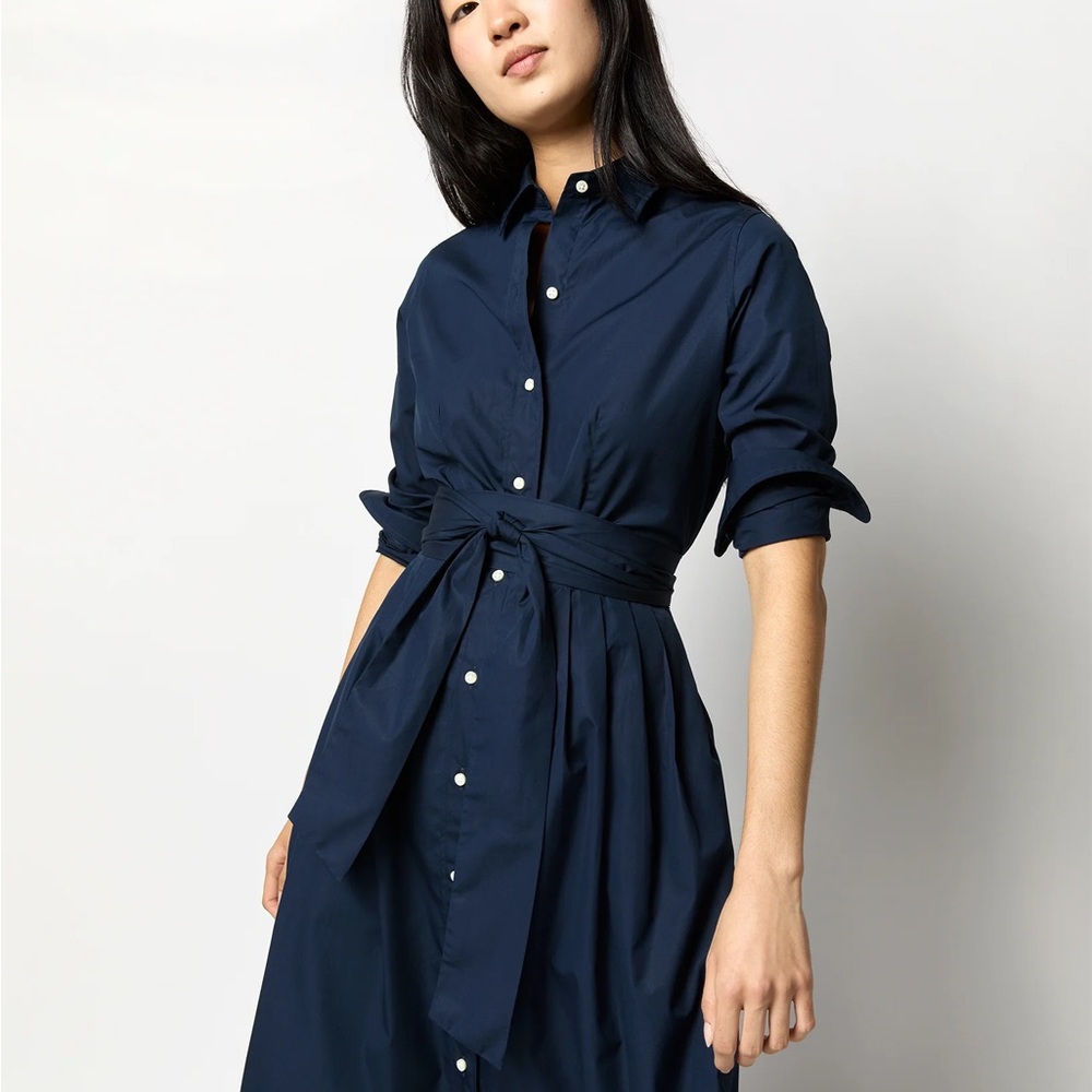 ANN MASHBURN Classic Shirt Waist Dress in Navy Poplin Size M
